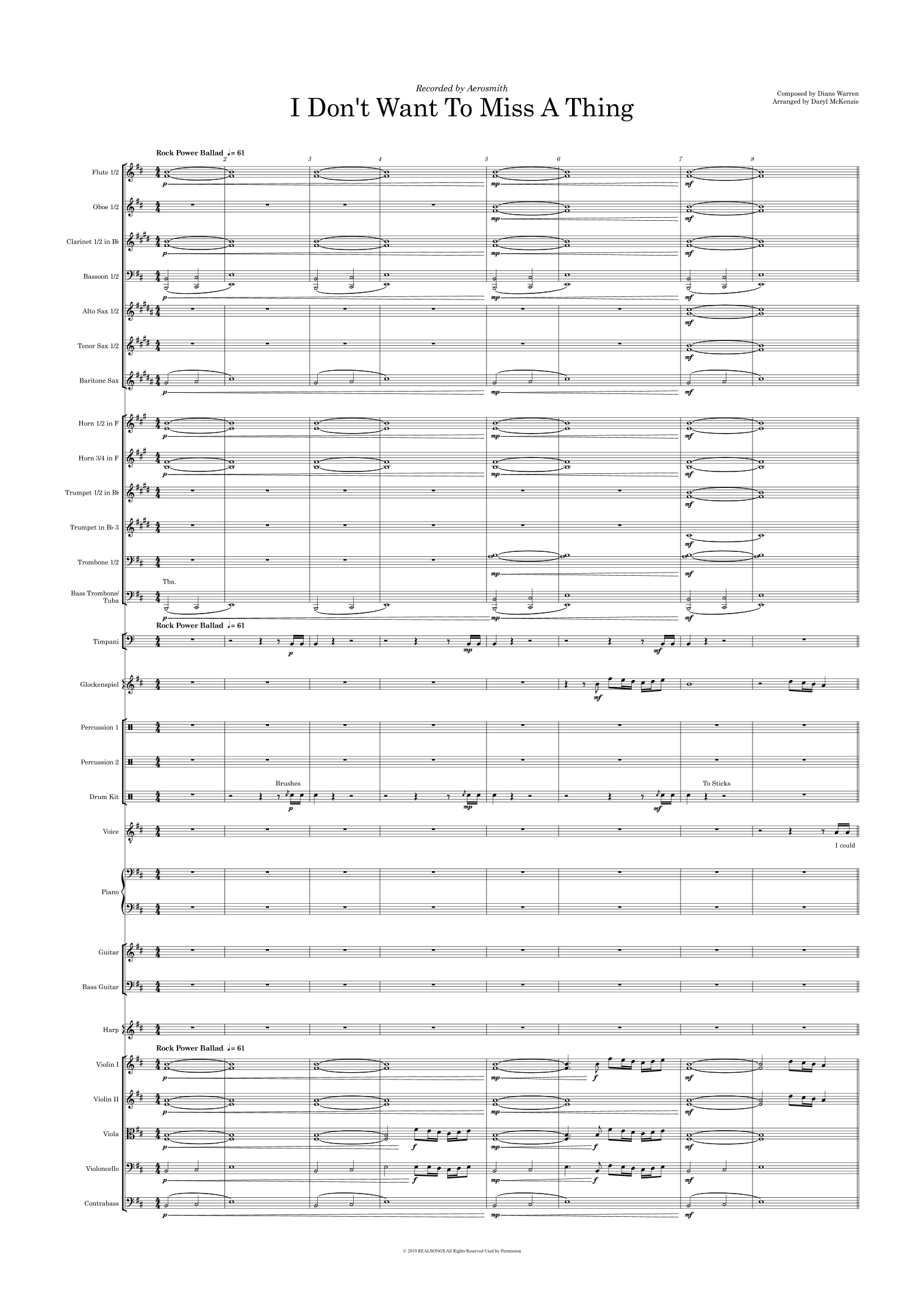 【戴安·华伦《我们的爱（我不想错过这一切）》管弦乐谱】Nuestro Amor (I Don't Want To Miss A Thing) (arr. Daryl McKenzie) by Diane Eve Warren Full Orchestra PDF乐谱下载