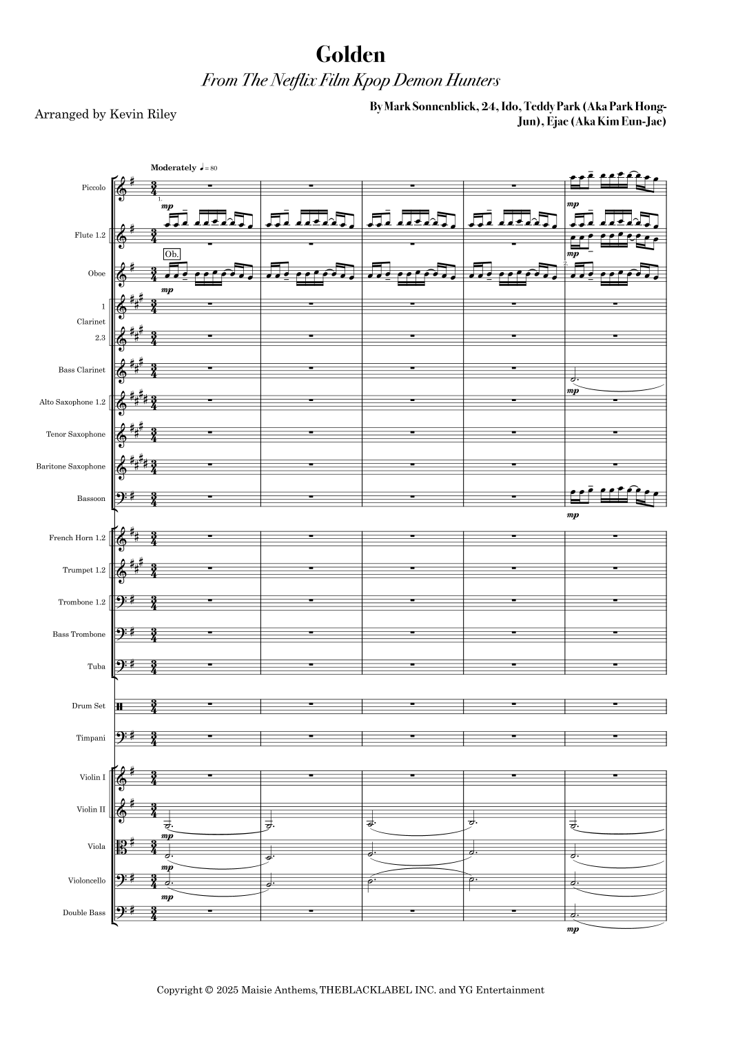 Golden (arr. Kevin Riley) by Huntr/X (Ejae, Audrey Nuna And Rei Ami) Full Orchestra