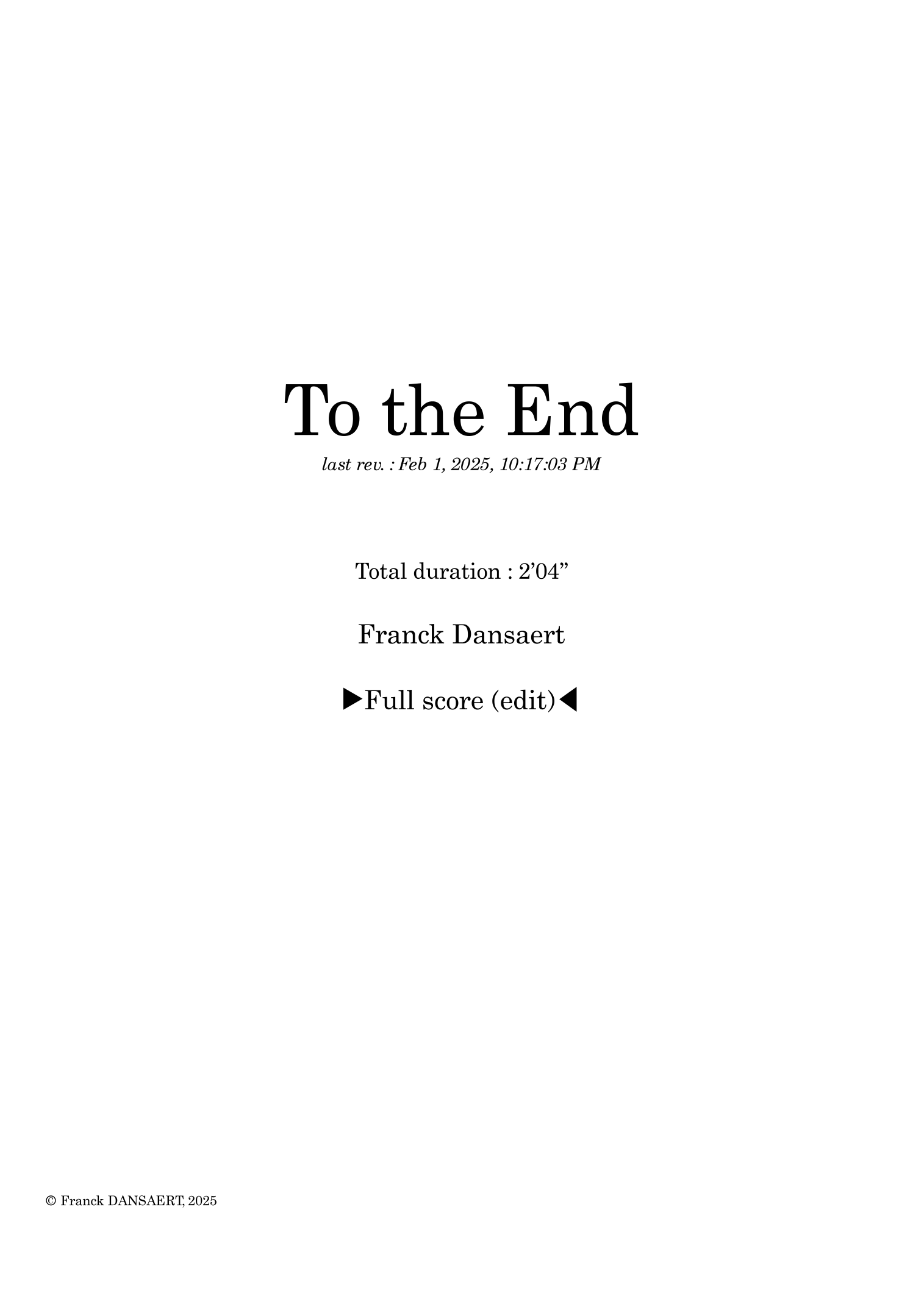 To the End - 仅总谱 (Score Only) by Franck Dansaert 管弦乐团 - 预览