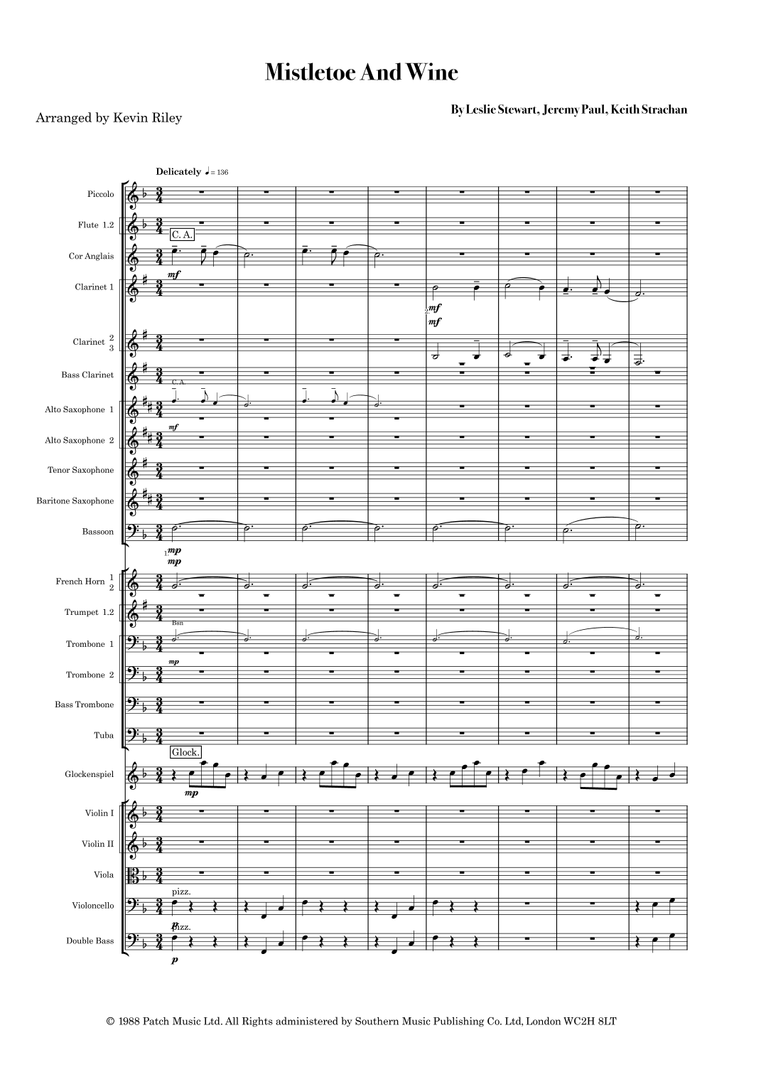 【克里夫·理查德《槲寄生与美酒》（凯文·莱利改编）管弦乐谱】Mistletoe And Wine (arr. Kevin Riley) by Cliff Richard Full Orchestra PDF乐谱下载