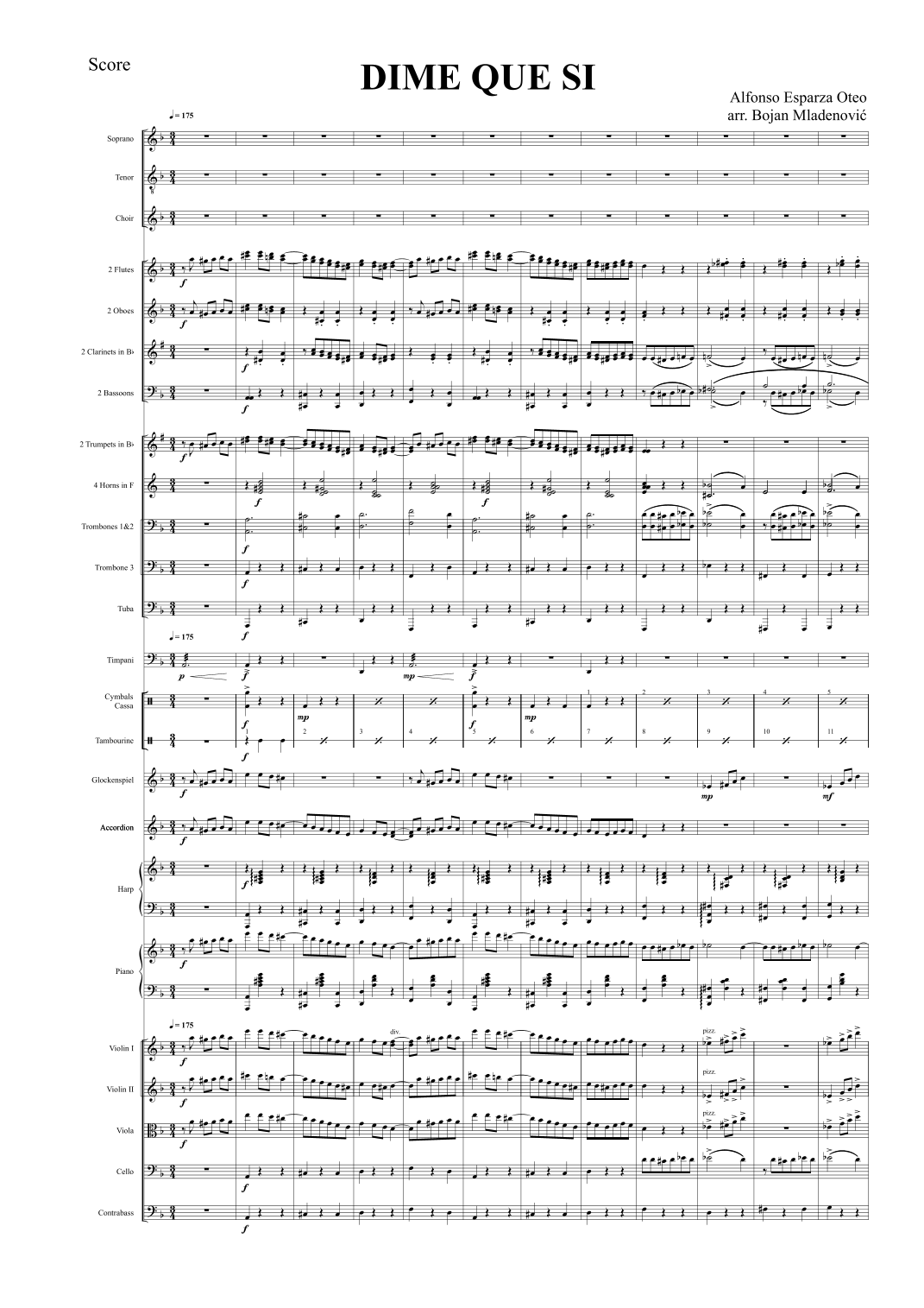 Dime Que Si (arr. Bojan Mladenović) by Alfonso Esparza Oteo Full Orchestra