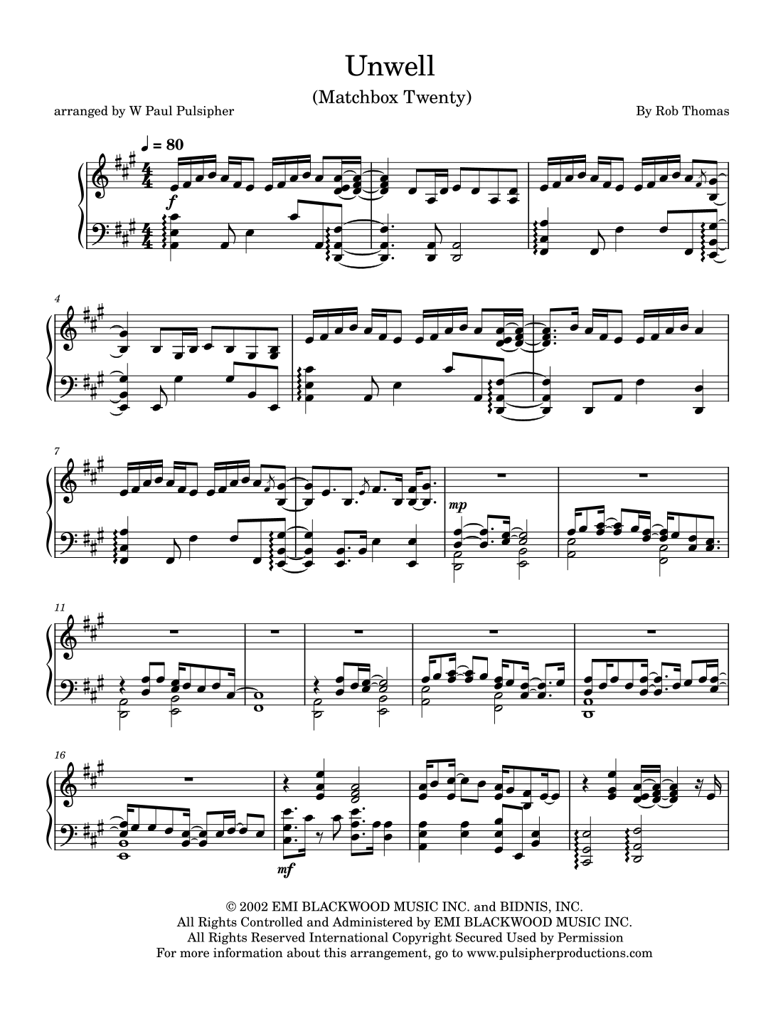 Unwell (arr. W Paul Pulsipher) Digital Sheet Music