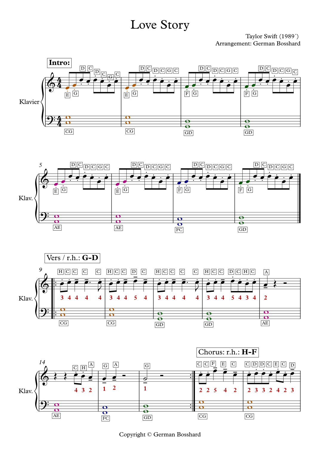 Love Story (arr. German Bosshard) by Taylor Swift Sheet Music for Easy ...
