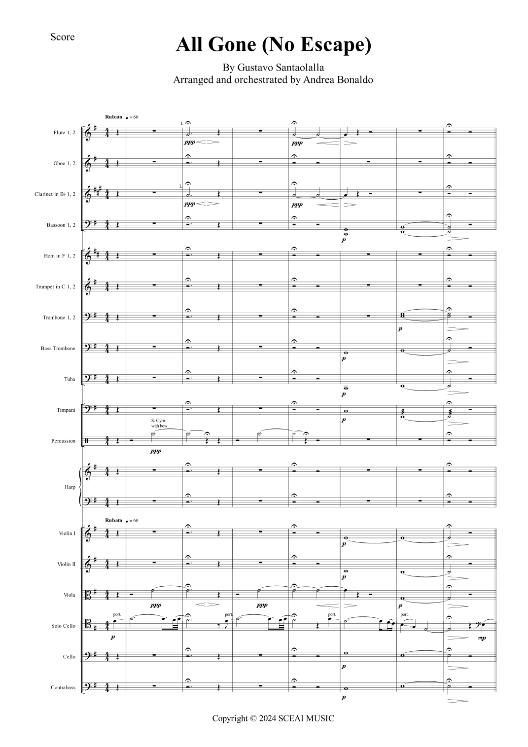 【古斯塔沃·桑塔欧拉拉《万劫不复》管弦乐总谱】All Gone No Escape (arr. Andrea Bonaldo) by Gustavo Santaolalla Full Orchestra PDF乐谱下载