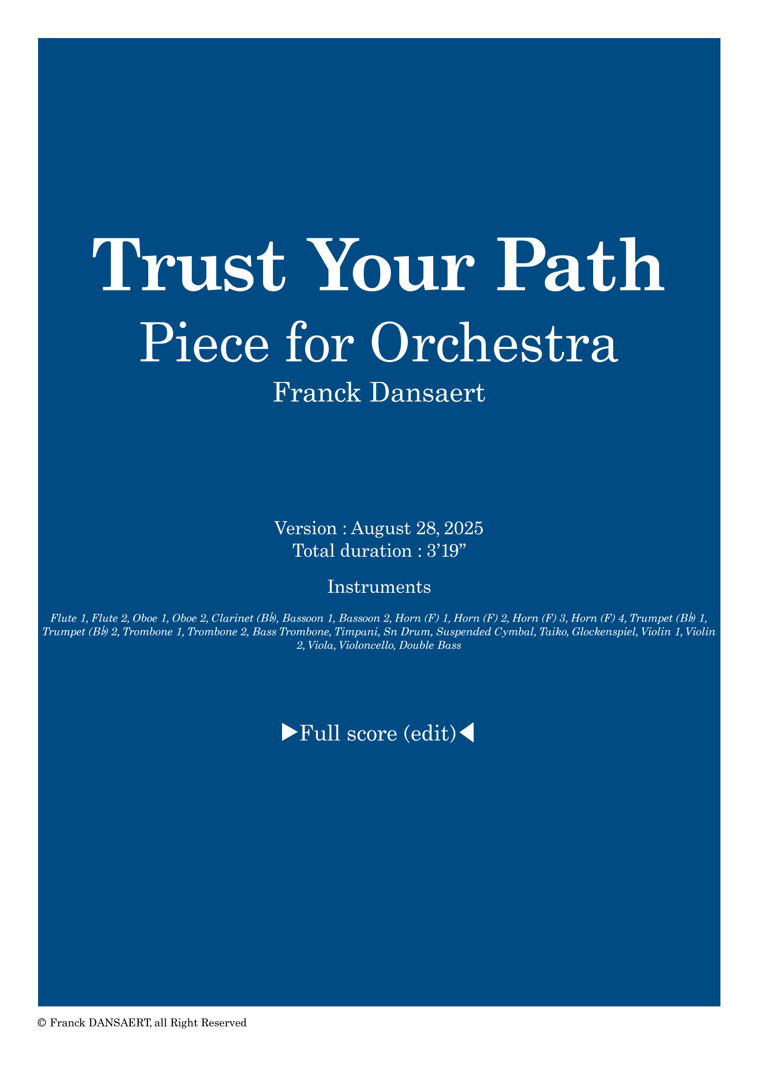 Trust Your Path - Score Only by Franck Dansaert Full Orchestra