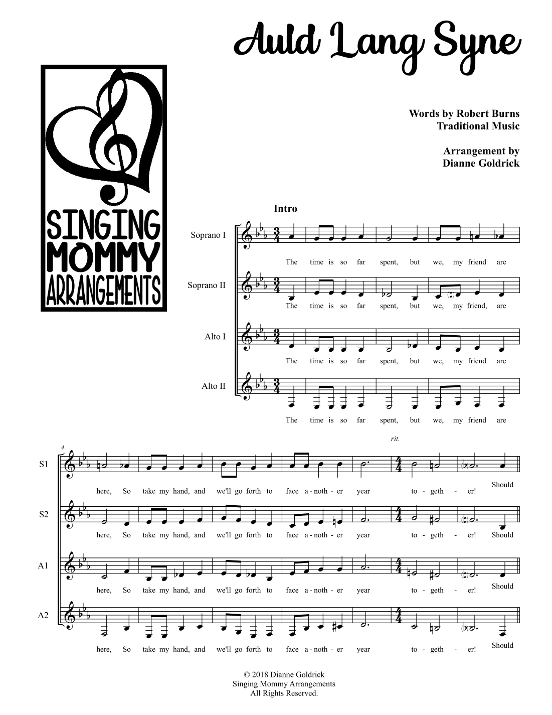 Auld Lang Syne (arr. Dianne Goldrick) by Text by Robert Burns ...