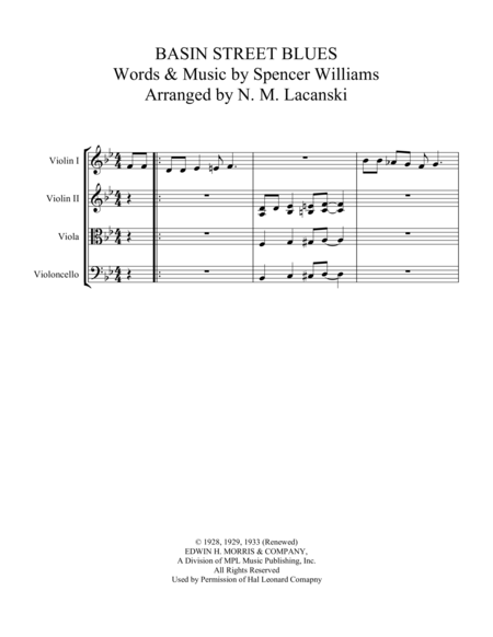 Basin Street Blues Partitions Spencer Williams Quatuor Cordes Basin Street Blues Partitions Spencer Williams Quatuor Cordes