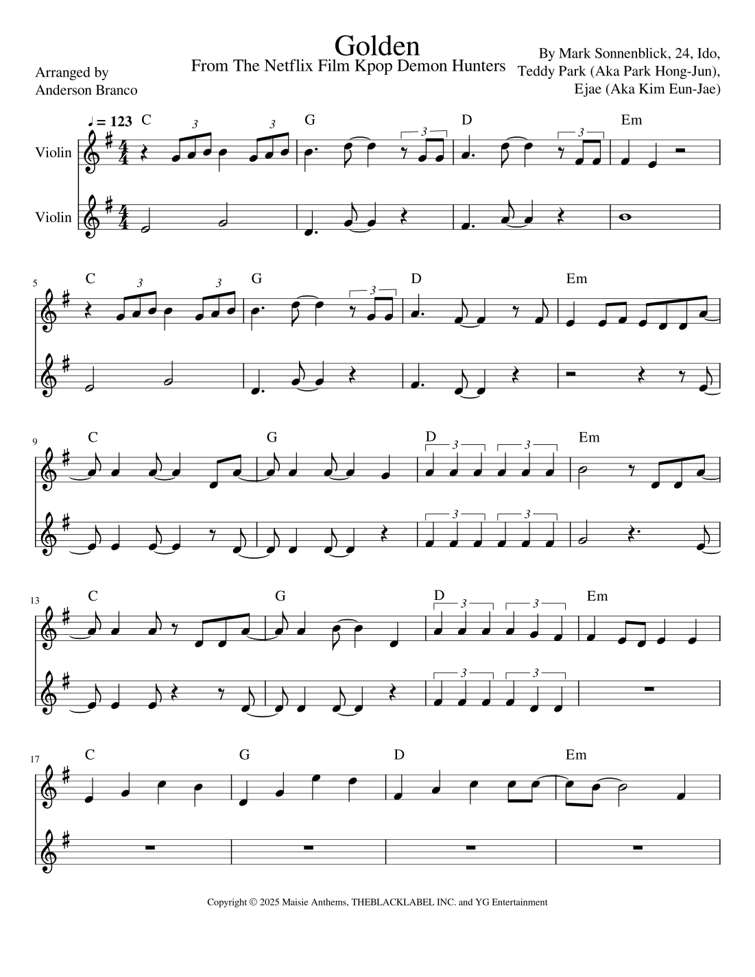 Golden by Huntr/X (Ejae, Audrey Nuna And Rei Ami) Sheet Music for