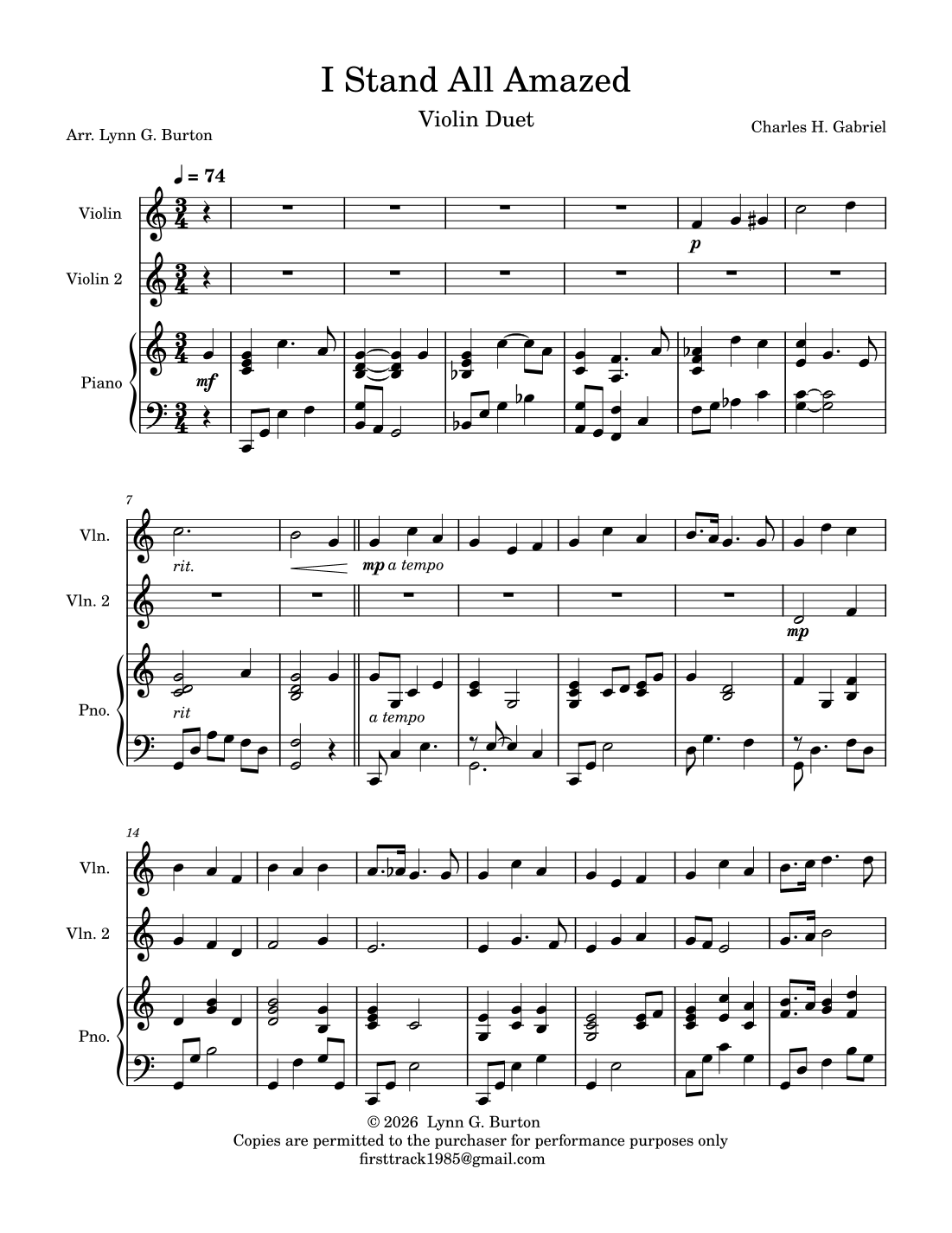 I Stand All Amazed by Charles H. Gabriel Sheet Music for Violin