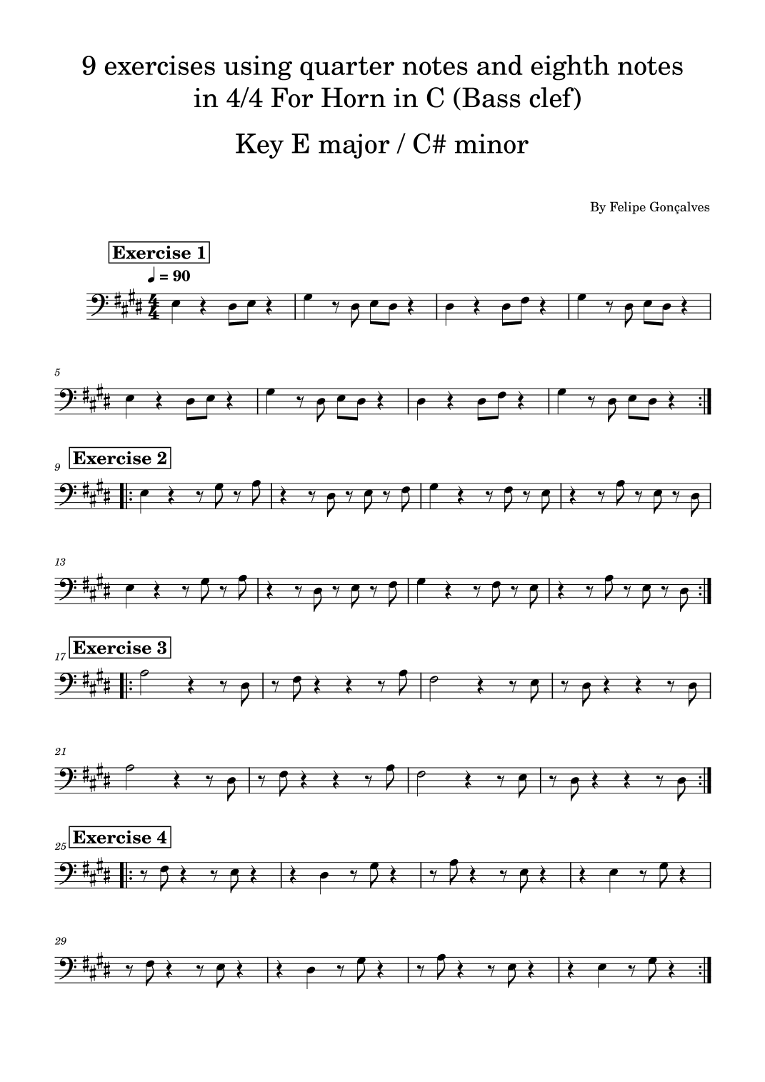 9 exercises using quarter notes and eighth notes in 4/4 For Horn in C ...