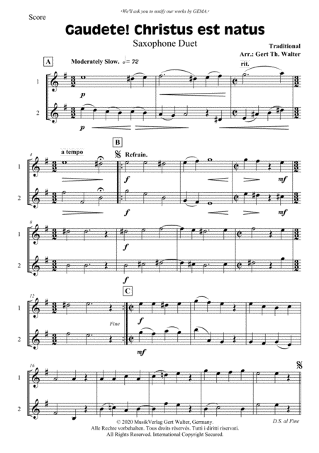 Gaudete! Christus Est Natus (arr. Gert Th. Walter) Partituras Digitales