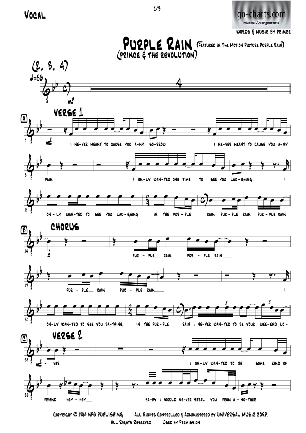 Purple Rain (arr. Andy Davidson go-charts.com) by Prince 管弦乐团版 - 预览