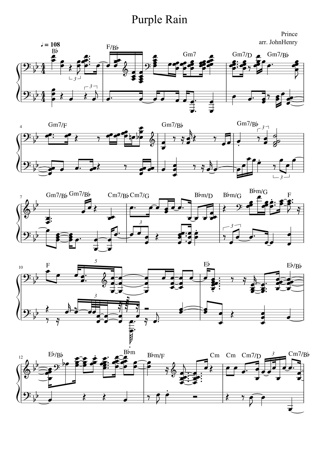 Purple Rain by Prince Sheet Music for Piano, Vocal & Guitar Chords