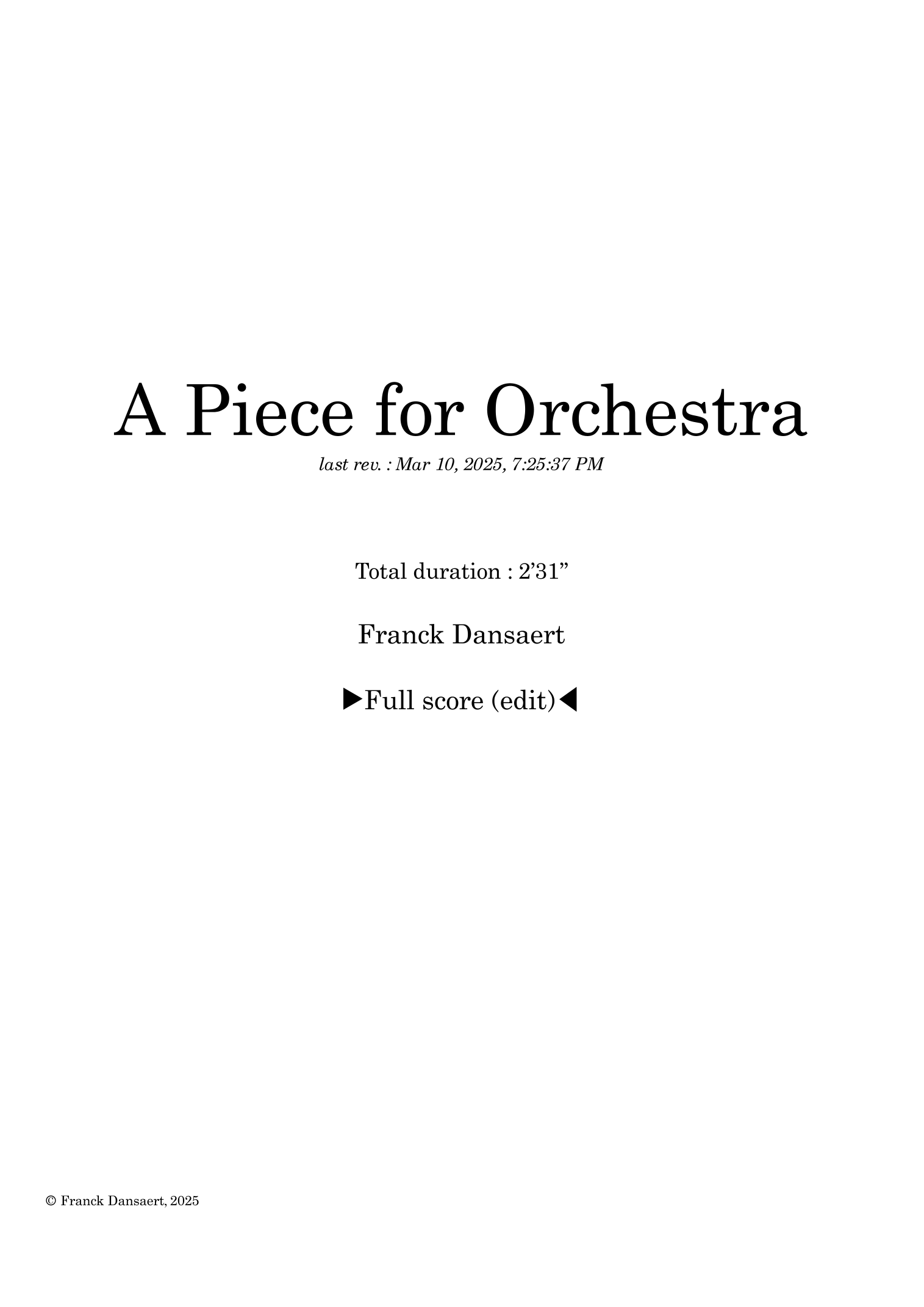 A Piece for Orchestra - Score Only by Franck Dansaert Full Orchestra