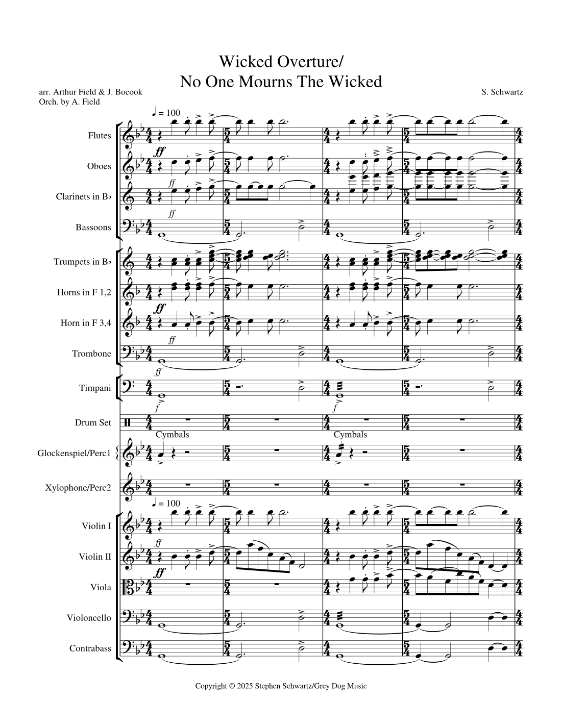 Stephen Schwartz《Overture/No One Mourns The Wicked》(Arthur Field 编曲)管弦乐团 - 预览