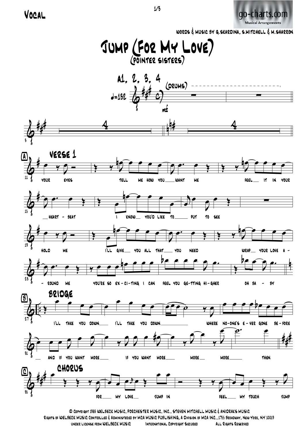 Jump (For My Love) (arr. Andy Davidson go-charts.com) by Pointer Sisters Full Orchestra