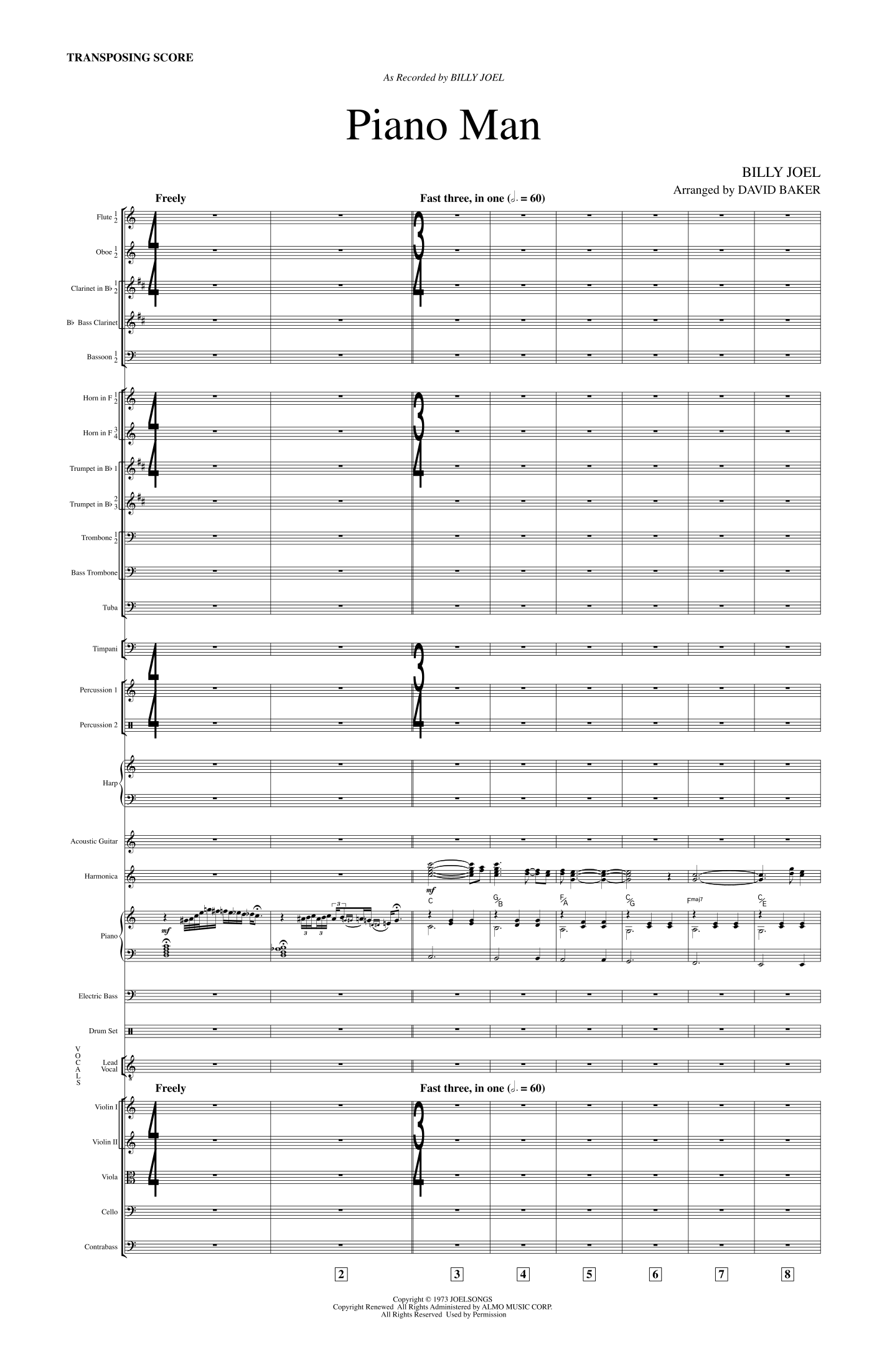 Piano Man (arr. David Baker) by Billy Joel Full Orchestra