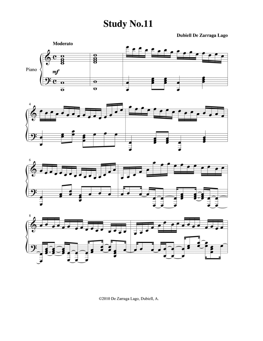 Etude No.11 Sheet Music | Dubiell De Zarraga Lago | Piano Solo