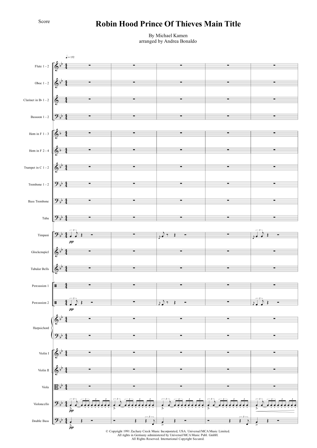 Robin Hood Prince Of Thieves Main Title (arr. Andrea Bonaldo) by Michael Kamen Full Orchestra