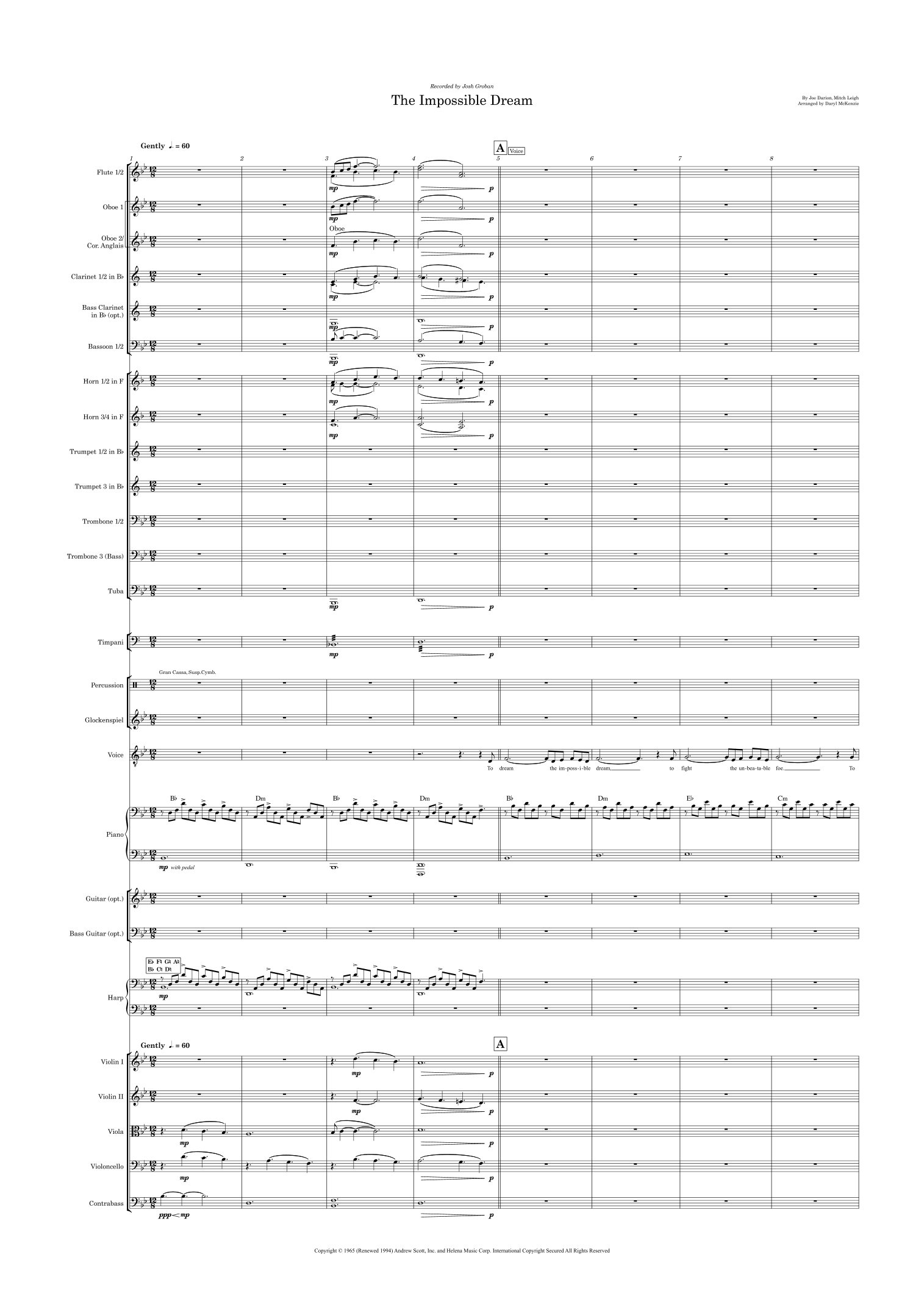The Impossible Dream (The Quest) (arr. Daryl McKenzie) by Josh Groban Full Orchestra