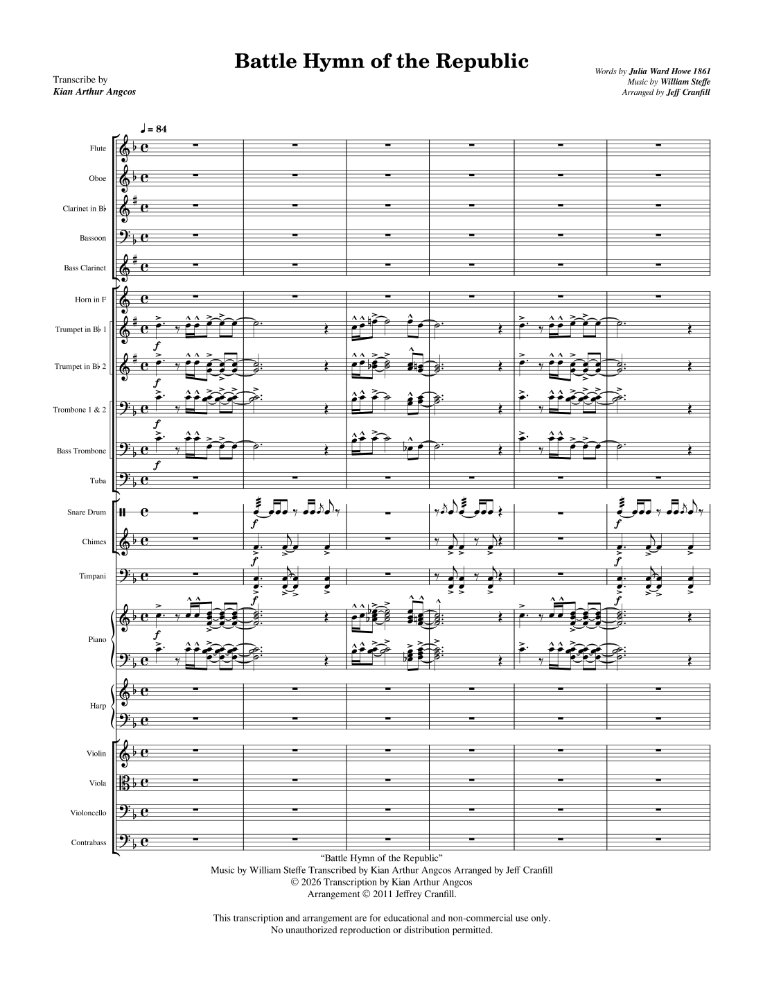 Battle Hymn of the Republic (arr. Kian Arthur Angcos) by Jeffrey Cranfill Full Orchestra