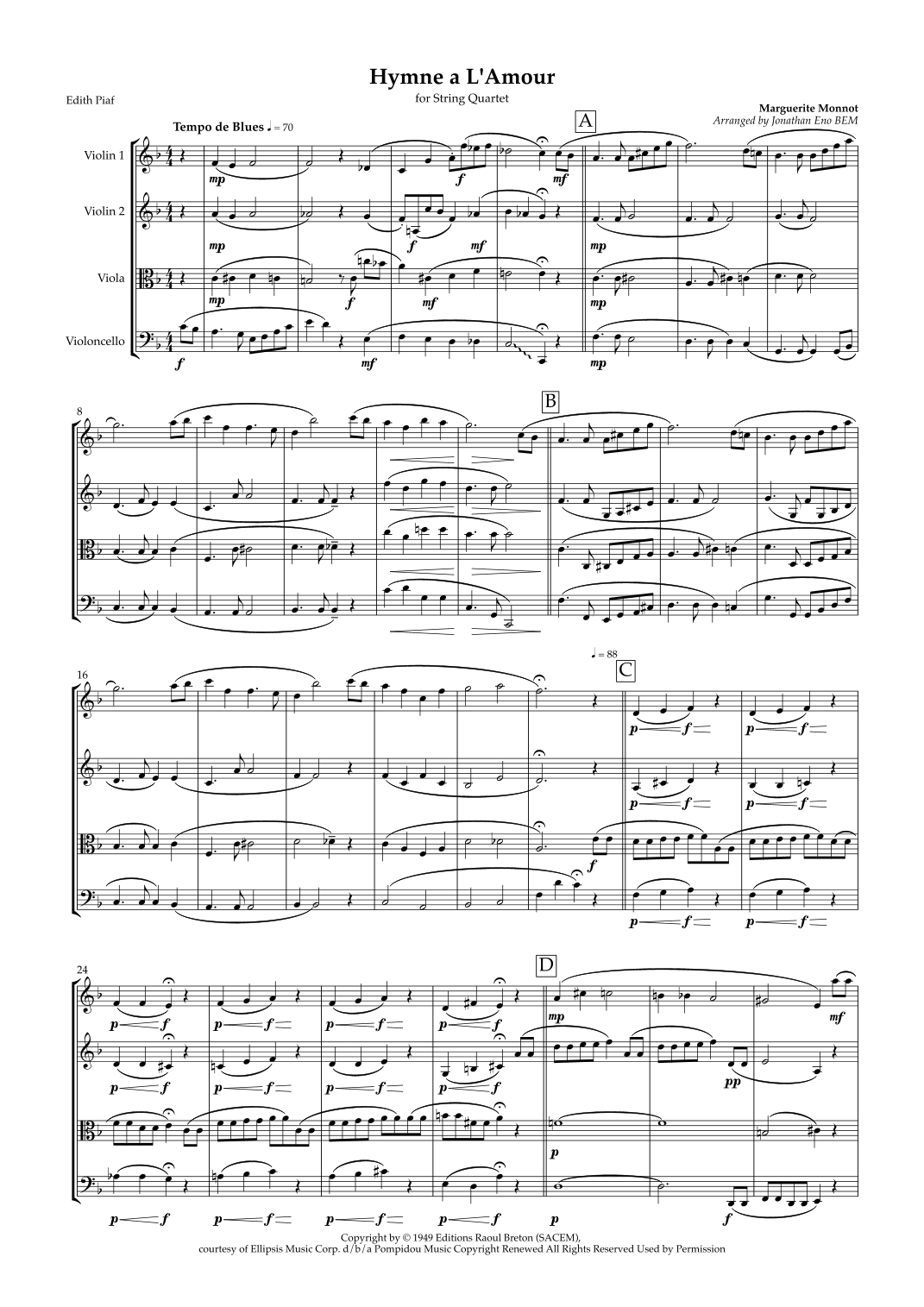 Hymne A L'amour (arr. Marcus Martin) by Josh Groban Sheet Music