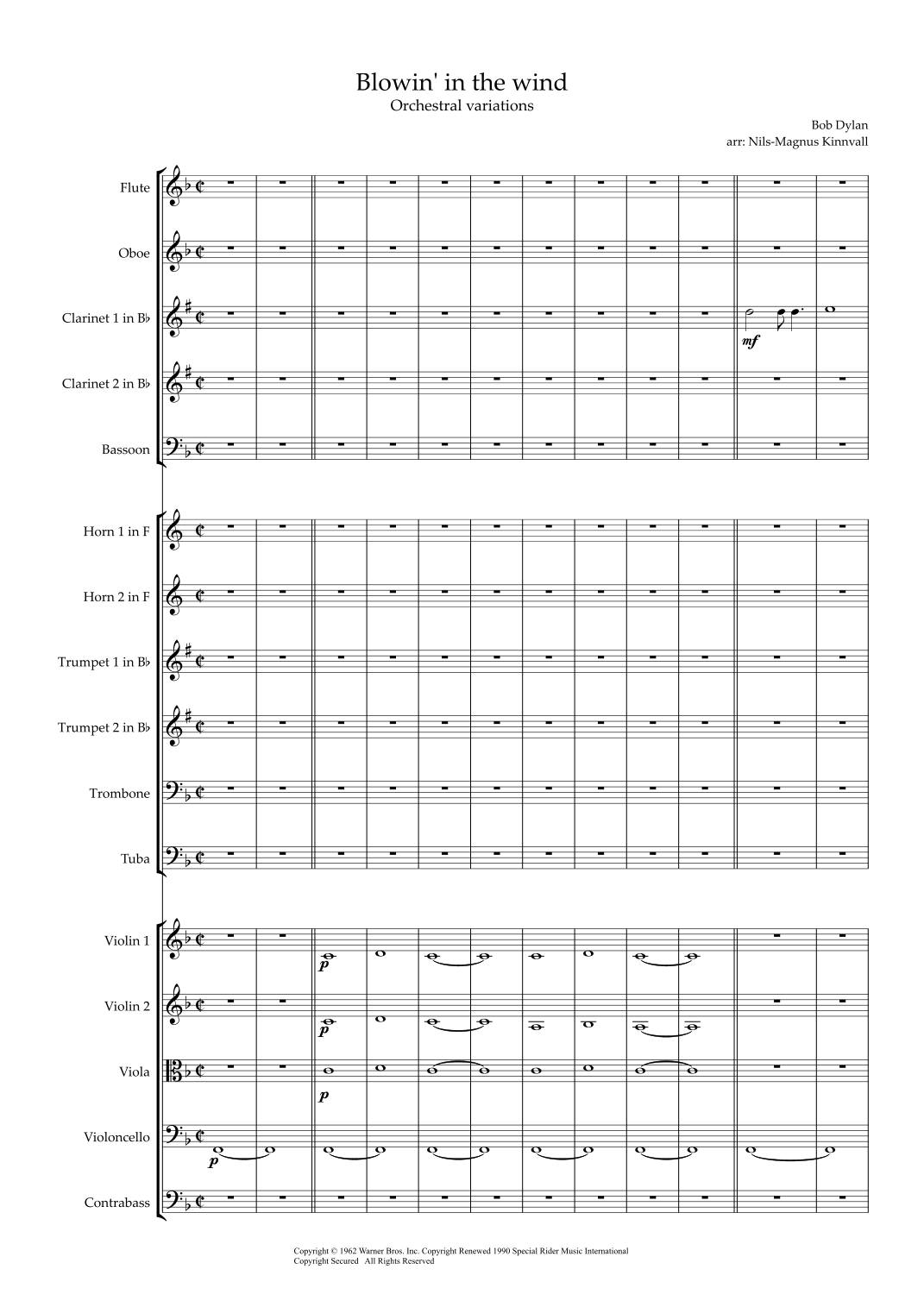Blowin' In The Wind (arr. Nils-Magnus Kinnvall) by Bob Dylan 管弦乐团 - 预览