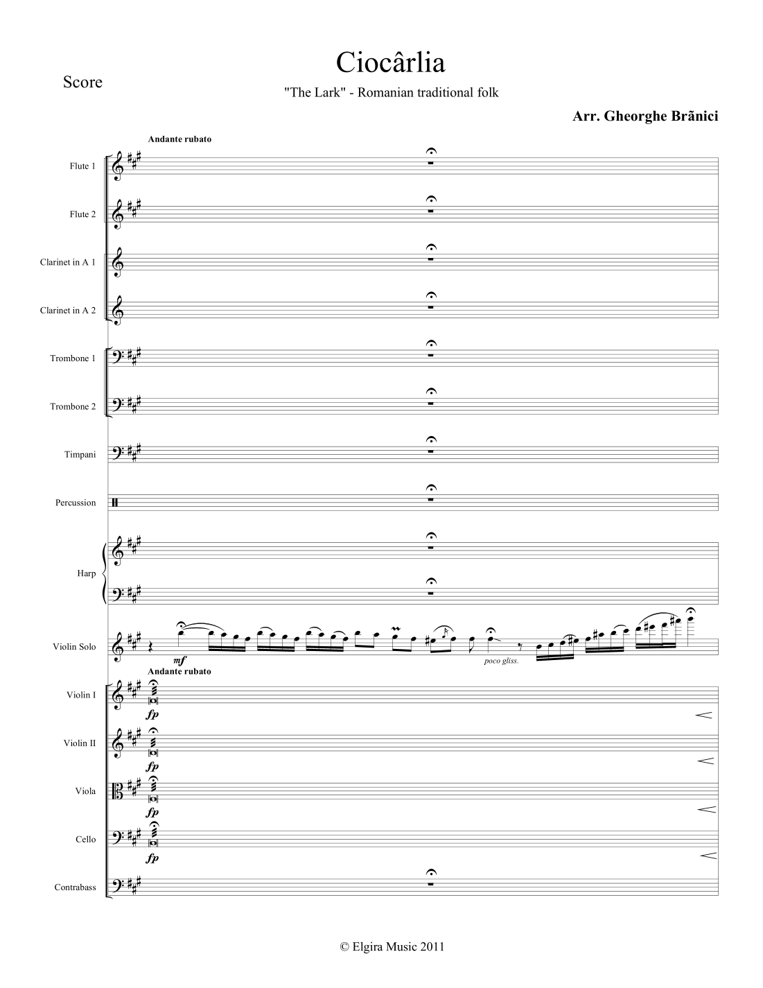 CIOCÂRLIA (The Skylark) (Violin with large orchestra) (arr. Gheorghe Brănici) by Romanian traditional music Full Orchestra