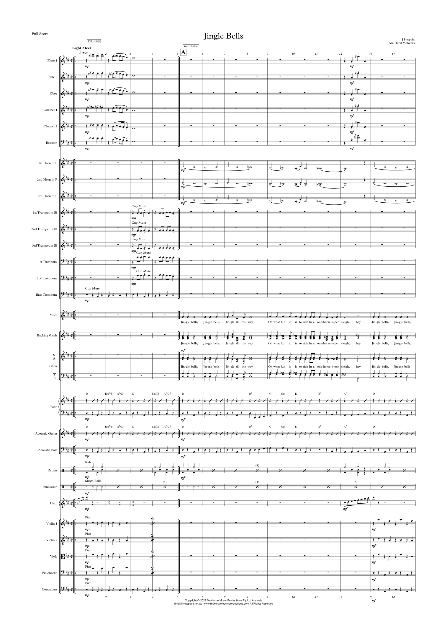 Jingle Bells Vocal with Pops Orchestra and Choir Key of D (arr. Daryl McKenzie) by Daryl McKenzie Full Orchestra
