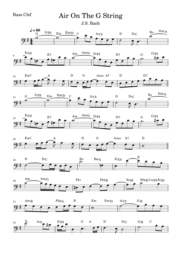 Air On The G String Sheet Music J. S. Bach Cello Solo