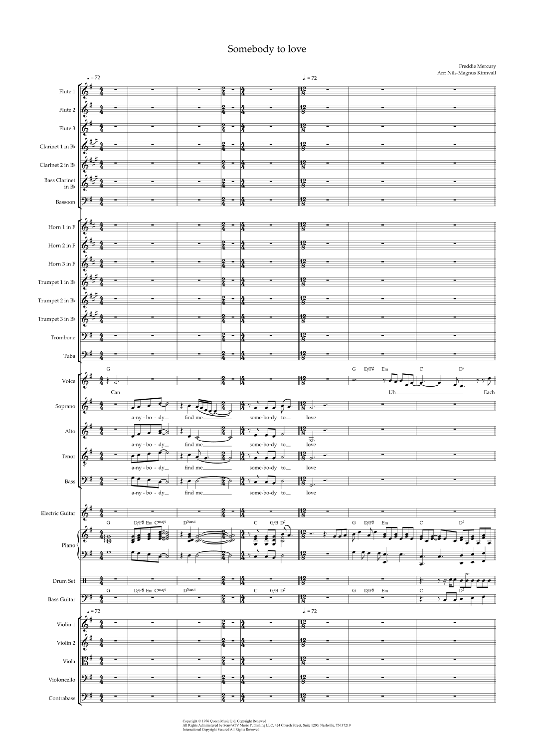 Queen - Somebody To Love (arr. Nils-Magnus Kinnvall) 管弦乐团版 - 预览