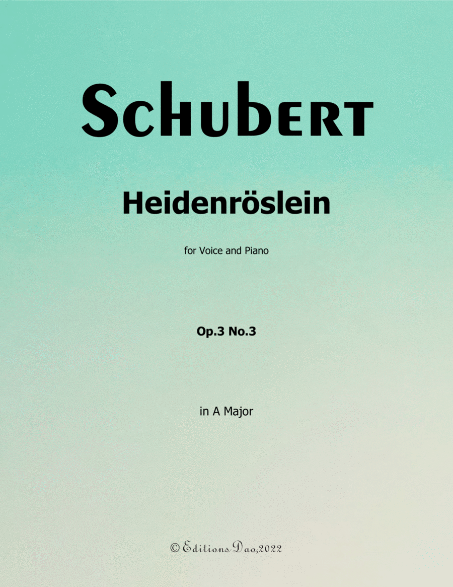 Aperçu interactif Partitions numériques> de 'Heidenröslein, by Schubert, in A Major (arr. Editions Dao)' par Schubert, Piano et Chant page 1