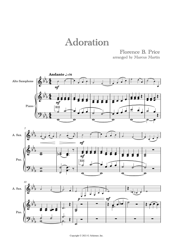 Adoration Sheet Music Florence Price Alto Sax and Piano