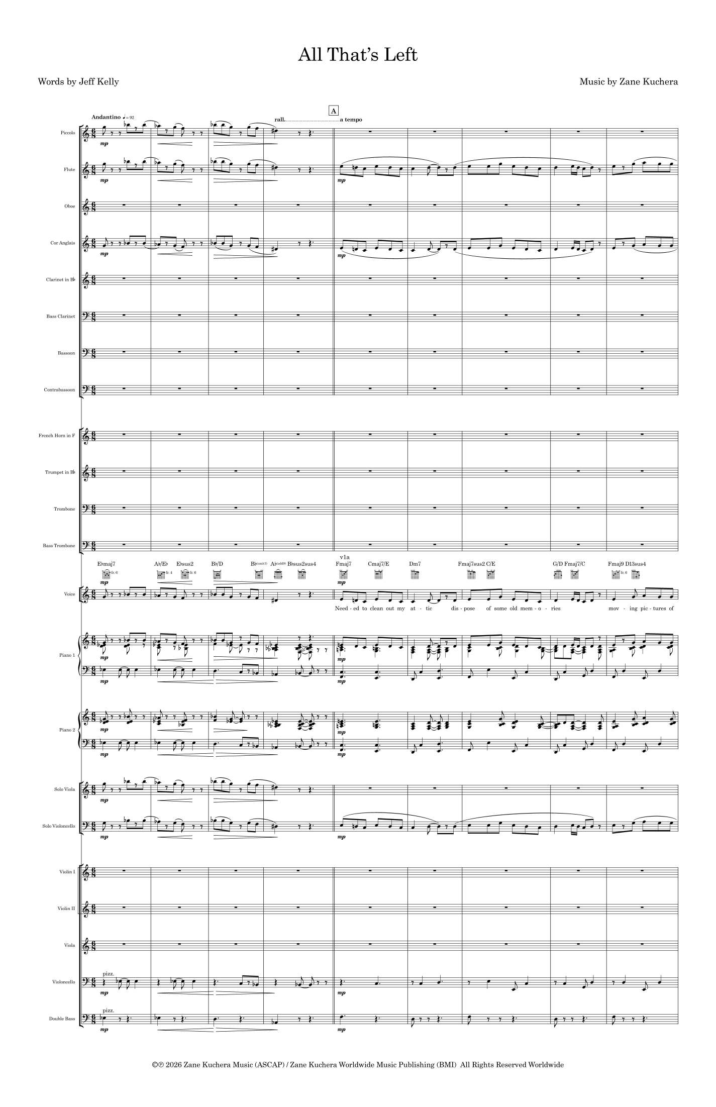 【赞恩·库切拉《所剩无几》管弦乐总谱分谱】All That’s Left (orchestra & parts) by Zane Kuchera Full Orchestra PDF乐谱下载