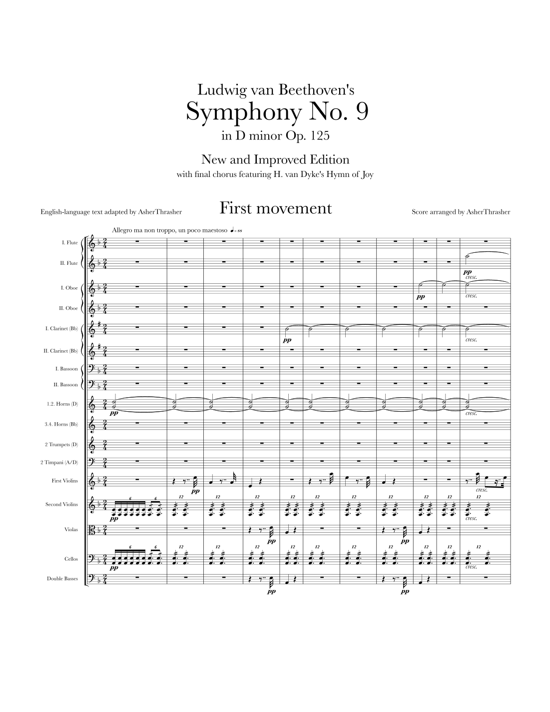 D小调第九交响曲 Symphony No. 9 in D minor, Op. 125 — New and Improved Edition (English) (arr. AsherThrasher) by Ludwig Van Beethoven (1770-1827) 管弦乐团 - 预览