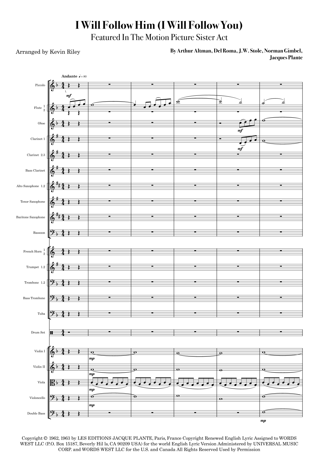 I Will Follow Him (I Will Follow You) (arr. Kevin Riley) by Little Peggy March Full Orchestra