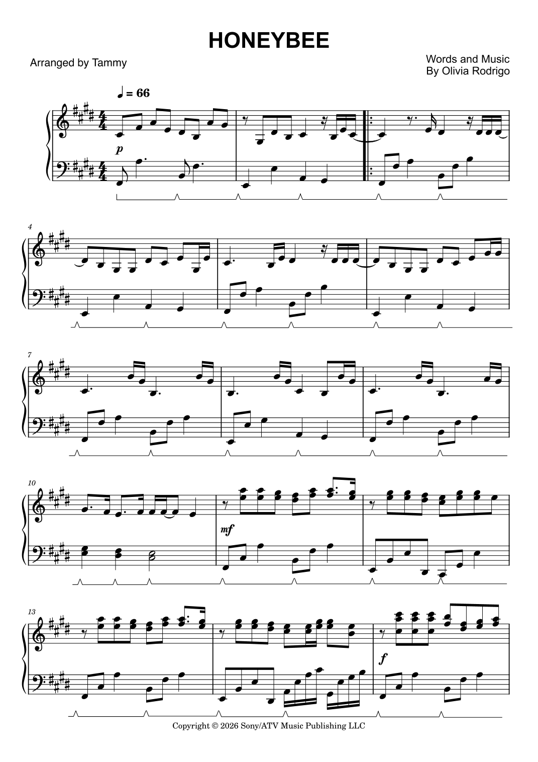 Honeybee By Olivia Rodrigo Sheet Music For Piano Solo arr Tammy At honeybee-by-olivia-rodrigo-sheet-music-for-piano-solo-arr-tammy-at