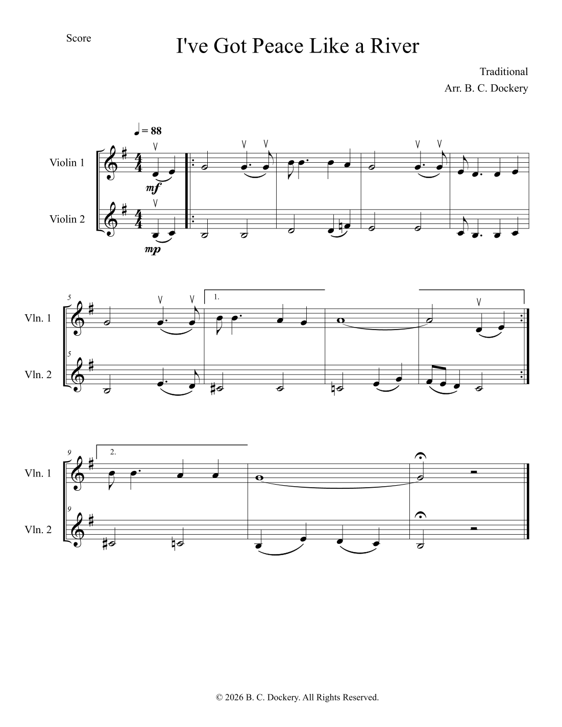 I've Got Peace Like a River (Violin Duet) (arr. B. C. Dockery) by ...