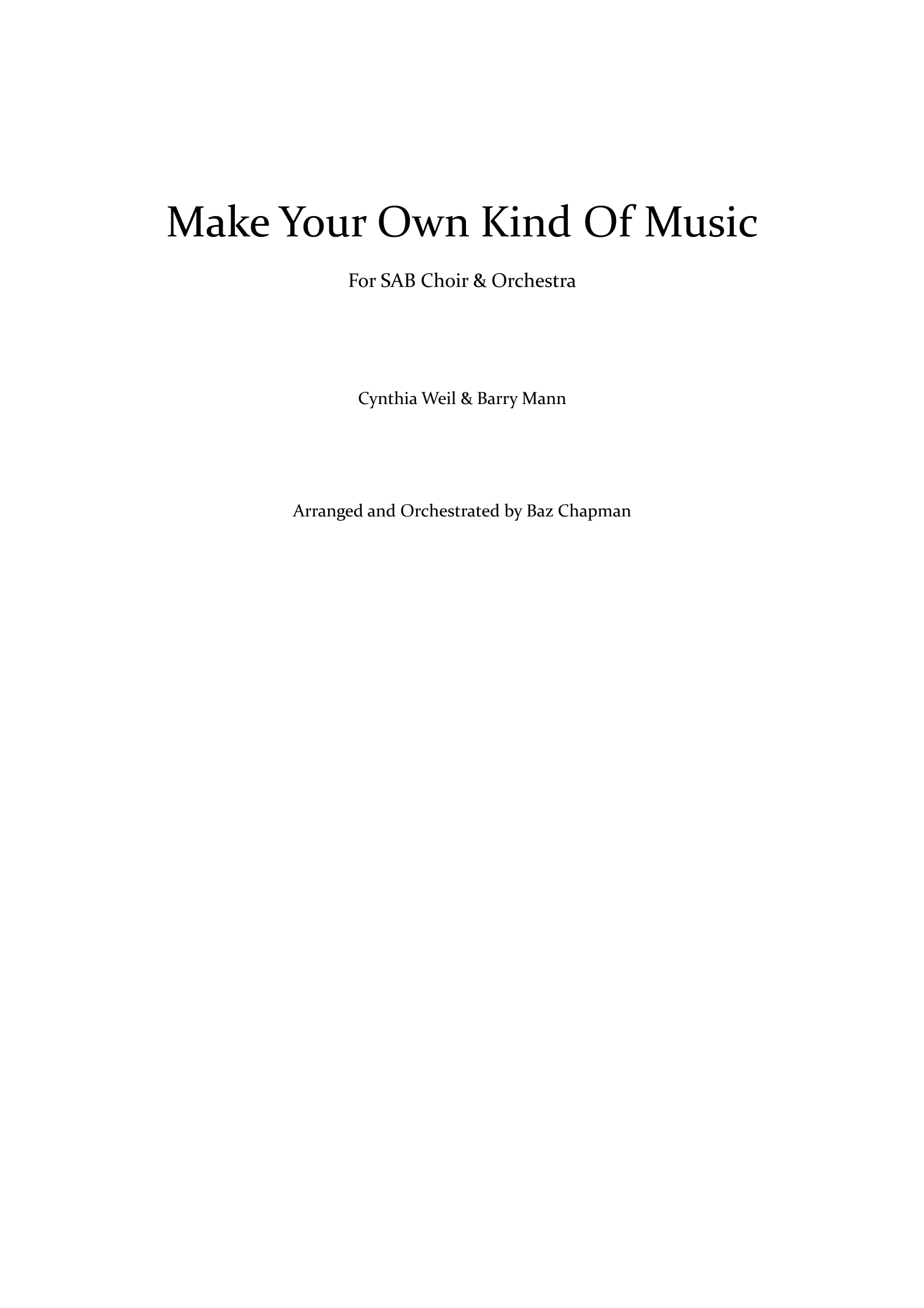 Make Your Own Kind Of Music (arr. Baz Chapman) by Mama Cass Elliot Full Orchestra