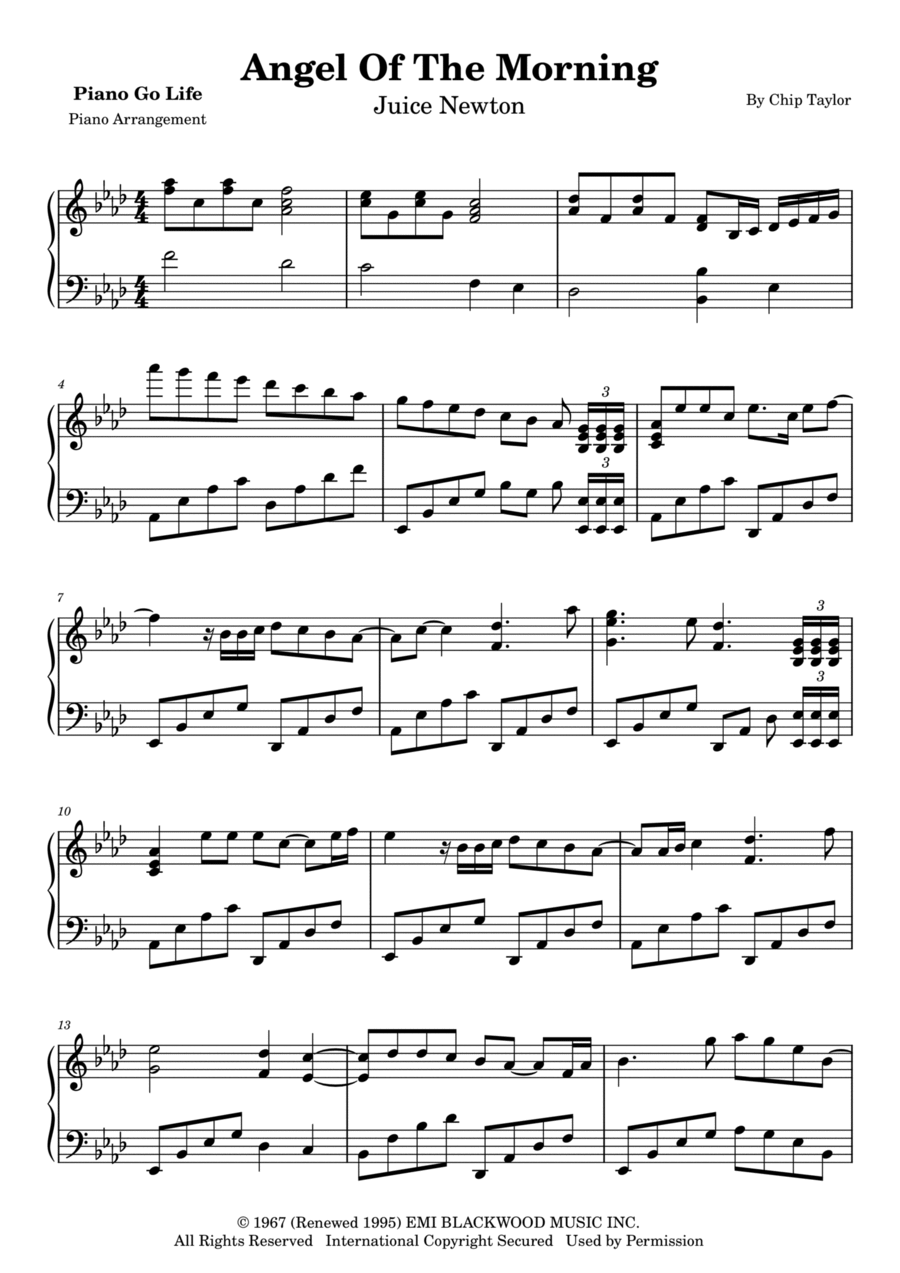 Angel Of The Morning arr Piano Go Life By Merrilee Rush The 