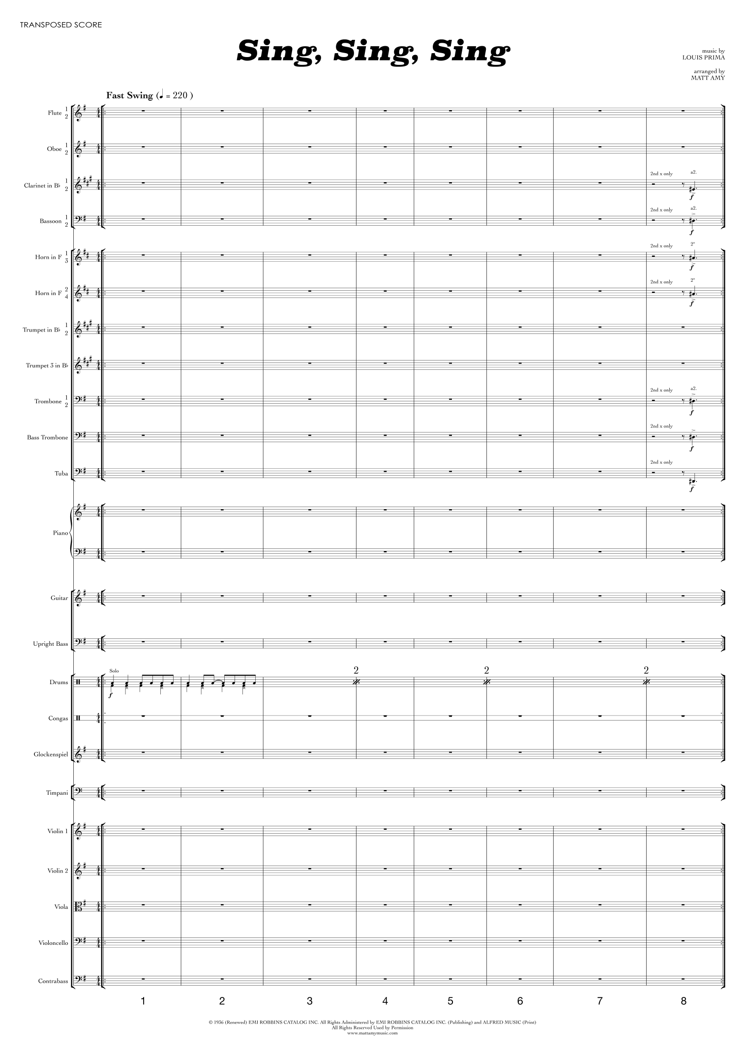 【本尼·古德曼《Sing, Sing, Sing》(马特·艾米编曲)管弦乐总谱】Sing, Sing, Sing (arr. Matt Amy) by Benny Goodman Full Orchestra PDF乐谱下载