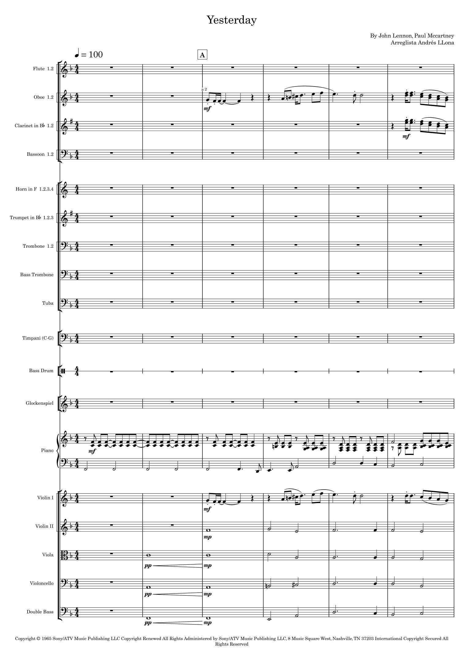 Yesterday (arr. Andrés LLona) by Adam Levine & Tony Lucca Full Orchestra