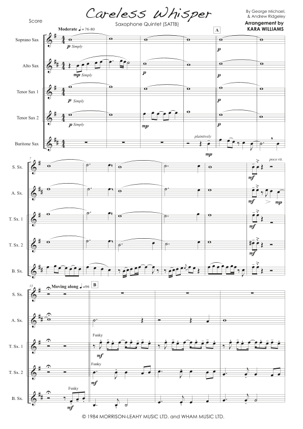 Careless Whisper Sheet Music Wham! featuring Michael