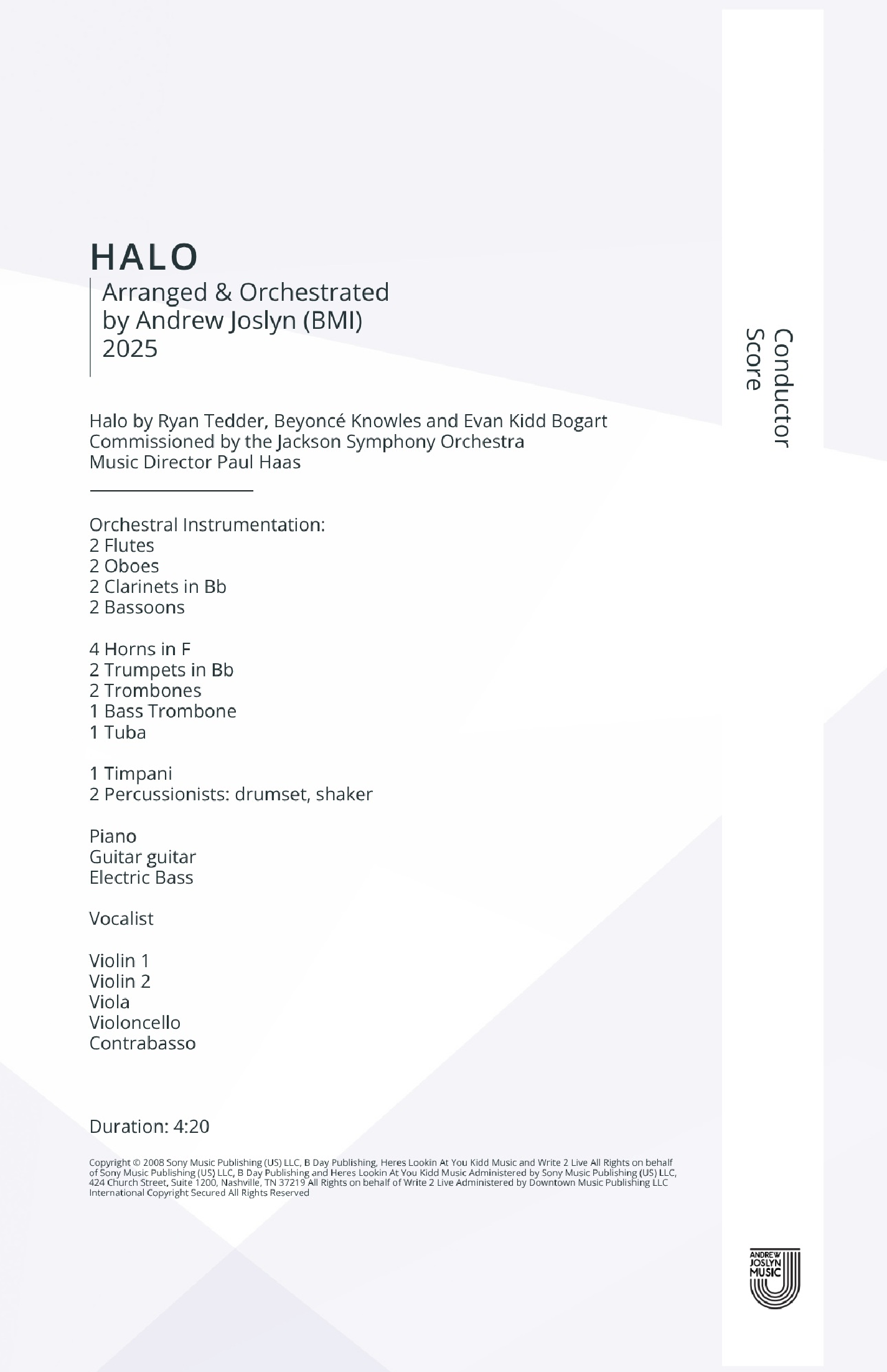 Halo (arr. Andrew Joslyn) par Beyonce Partitions pour Orchestre ...