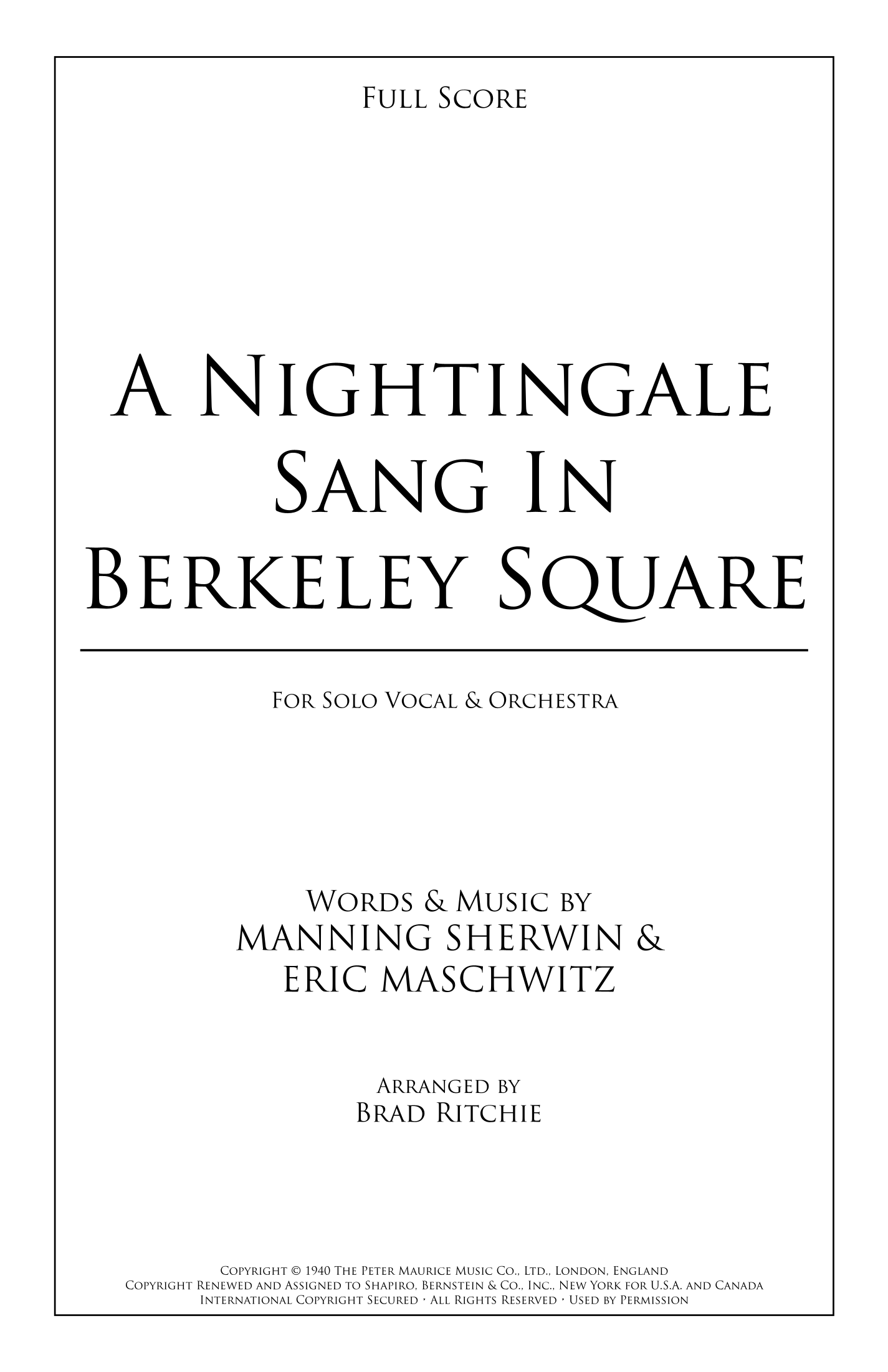 A Nightingale Sang In Berkeley Square (arr. Brad Ritchie) by Manhattan Transfer Full Orchestra