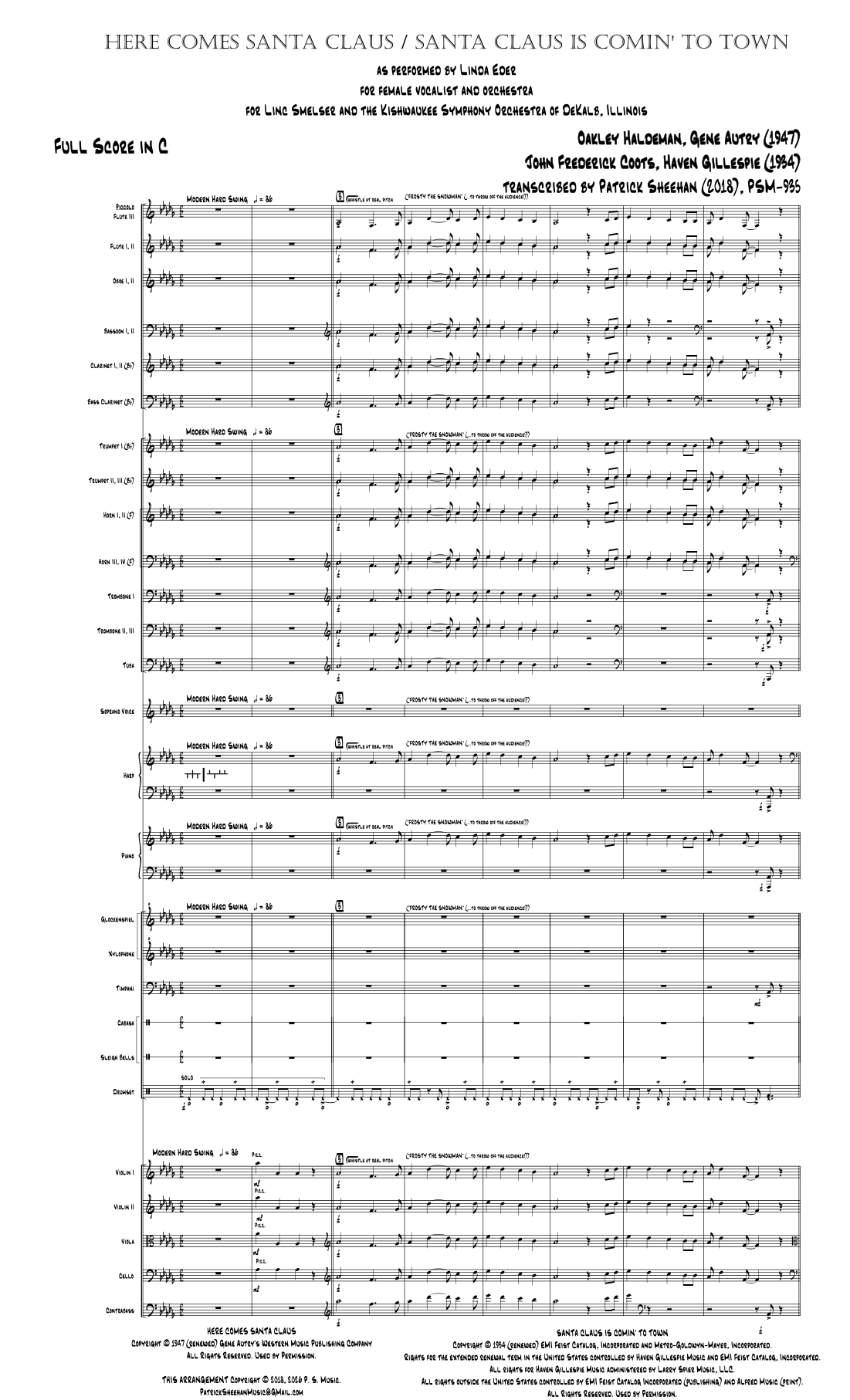 联唱:Here Comes Santa Claus (Right Down Santa Claus Lane) with Santa Claus Is Comin' To Town (arr. Patrick Sheehan) by Patrick Sheehan 管弦乐团 - 预览