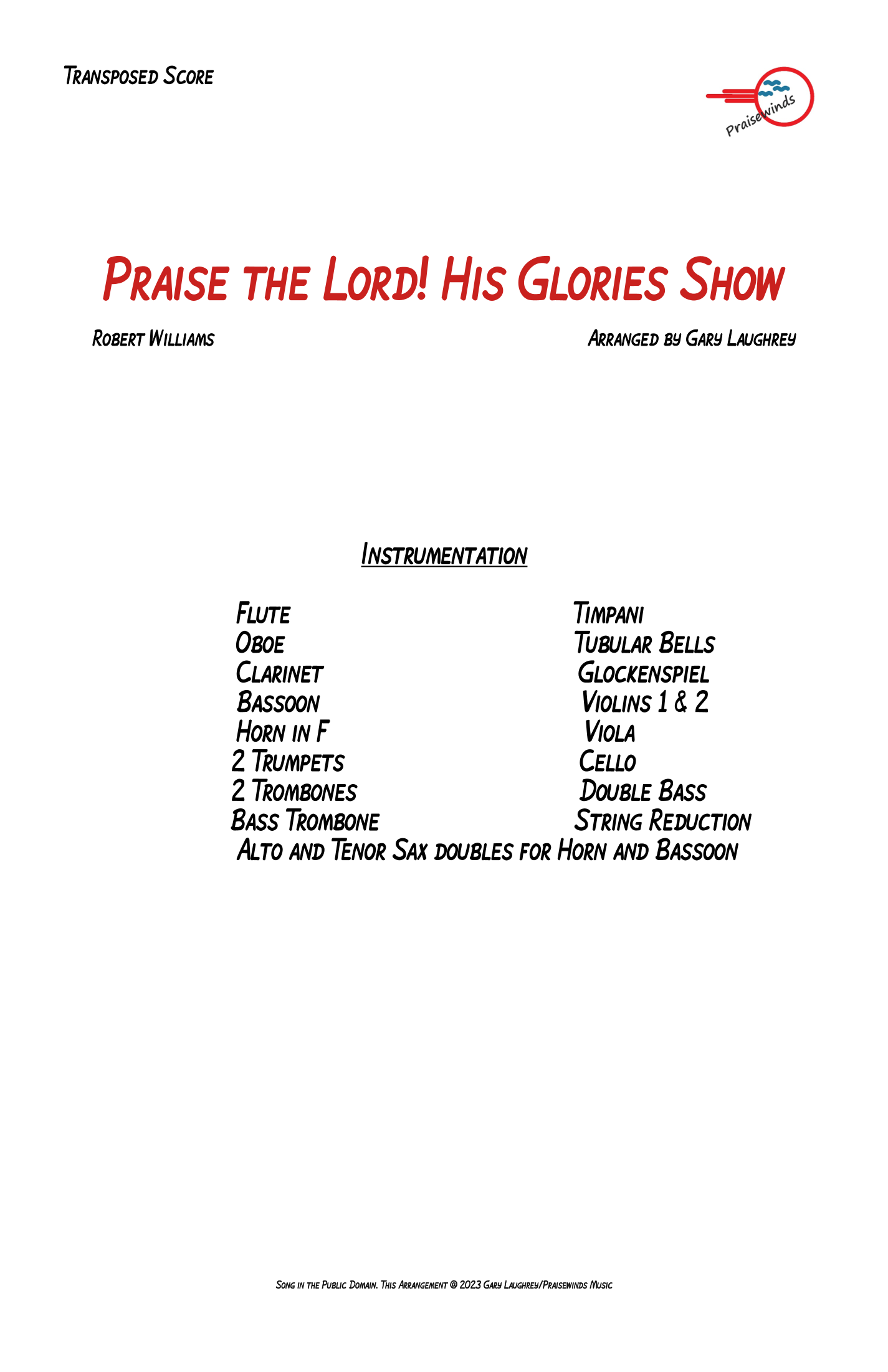 Praise the Lord! His Glories Show (arr. Gary Laughrey) by Robert Williams 管弦乐团 - 预览