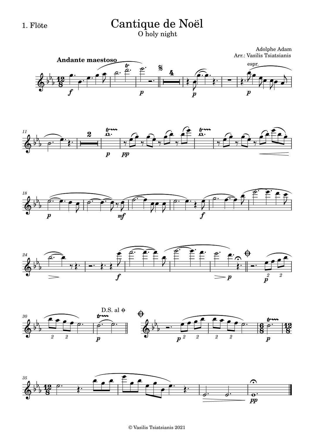 Adolphe Adam: Cantique de Noël (O holy night) 降E大调管弦乐分谱 (arr. Vasilis Tsiatsianis) by Adolphe Adam 管弦乐团 - 预览