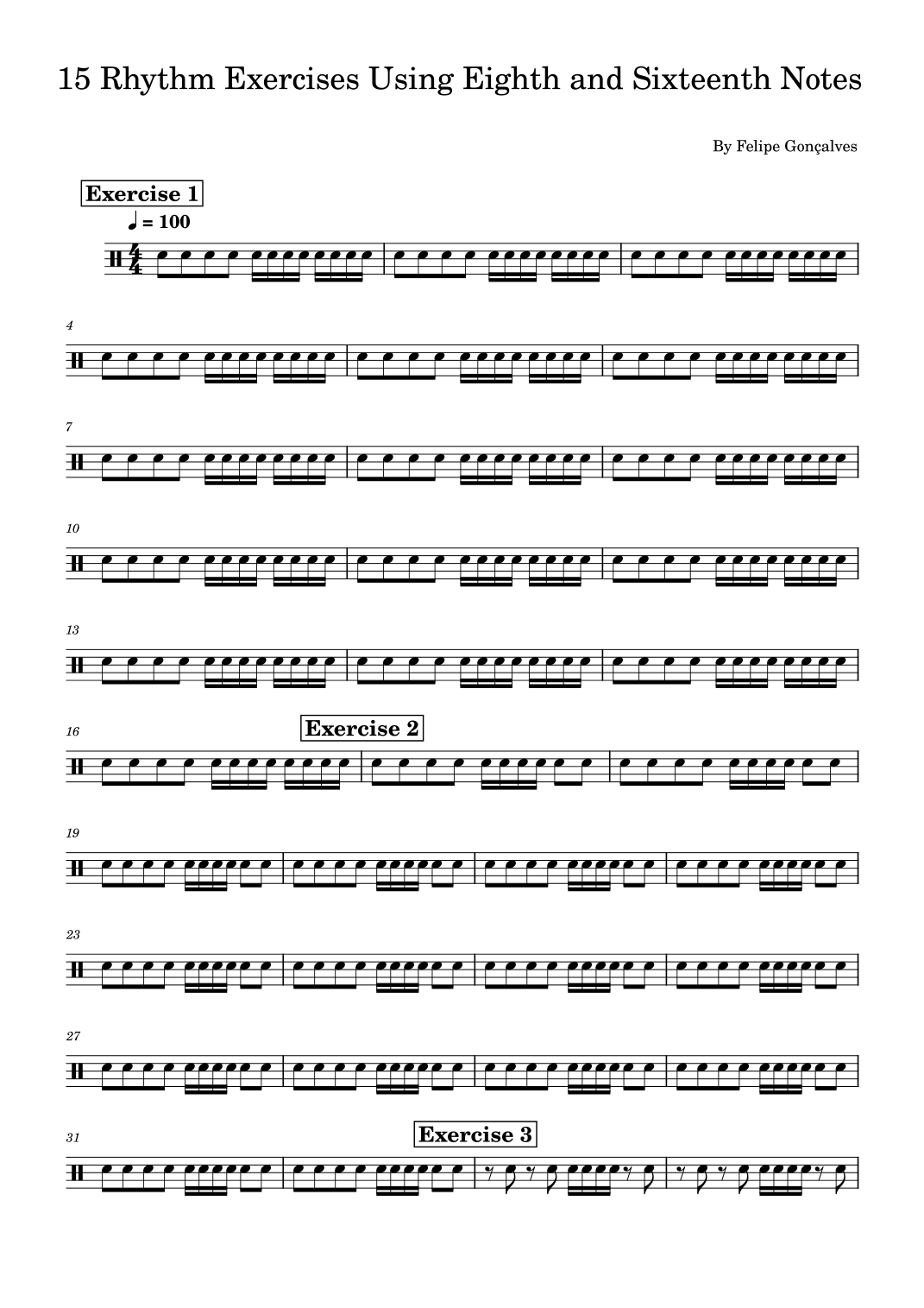 15 Rhythm Exercises Using Eighth and Sixteenth Notes by Felipe ...