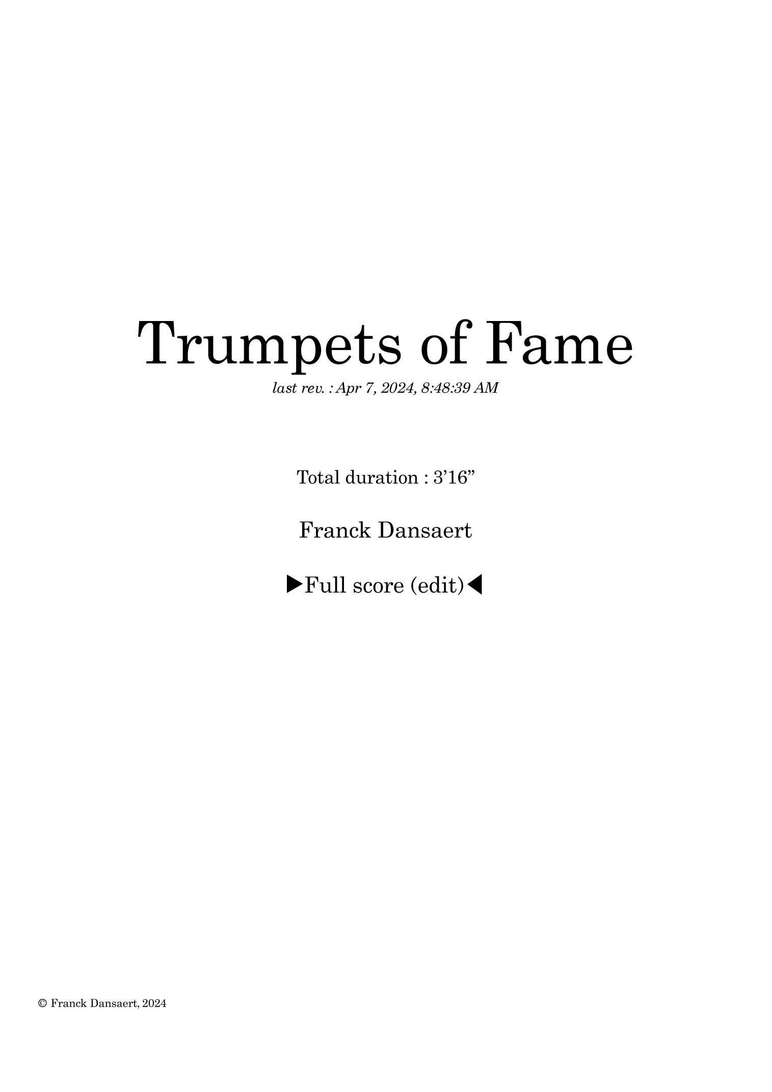 【弗兰克·丹萨特《荣耀之号角》管弦乐总谱】Trumpets of Fame - Score Only by Franck Dansaert Full Orchestra PDF乐谱下载